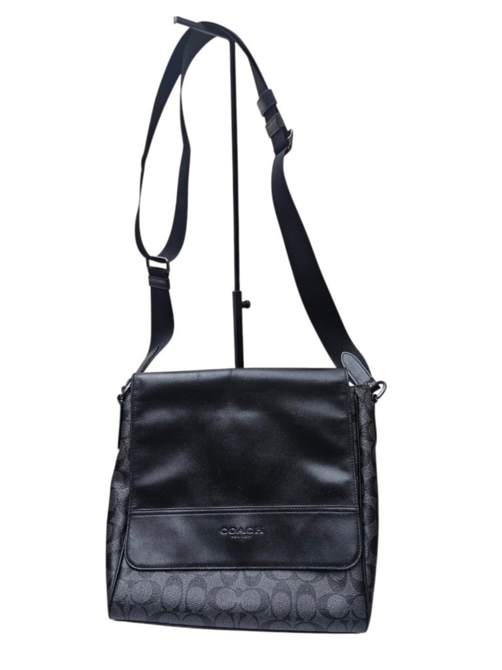 Coach Signature Monogram Crossbody Messenger Bag Black Charcoal Leather f54771 - Picture 2 of 14